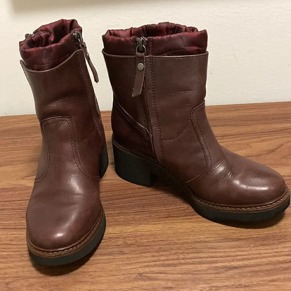 Geox Aminta Amphibiox Waterproof Ankle Boots in Burgundy Leather. Size 35/5.